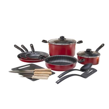 Batería de Cocina Roja 15 Piezas Ekco con Antiadherente