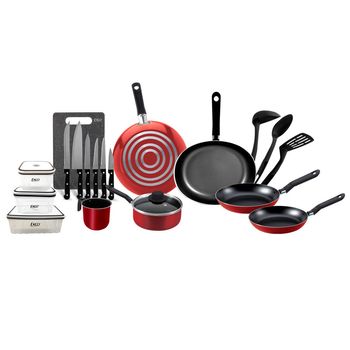 Batería de Cocina con Antiadherente Ekco 23 Piezas de Aluminio - Rojo