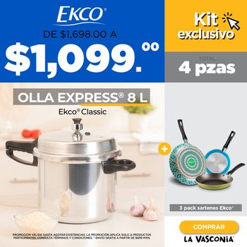 Juego de Sartenes Ekco + Olla Express Ekco Classic 8L