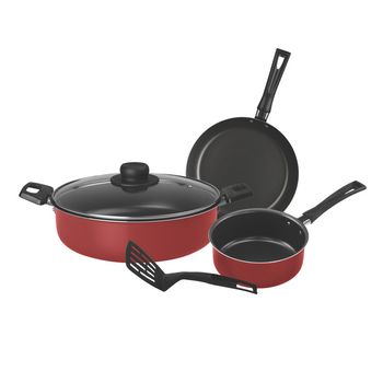 Batería de Cocina Deleite Rojo 5 Piezas con Antiadherente