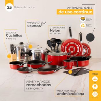Batería de Cocina con Antiadherente Ekco Trends 21 Piezas de Aluminio - Rojo