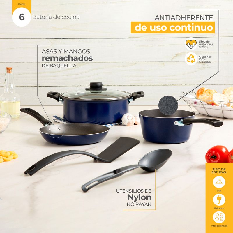 Bateria-de-Cocina-Sazon-Ekco-Classic-de-6-Piezas-de-Aluminio-Color-Azul-con-Duraflon®-de-Alto-Rendimiento-tienda-en-linea-La-Vasconia