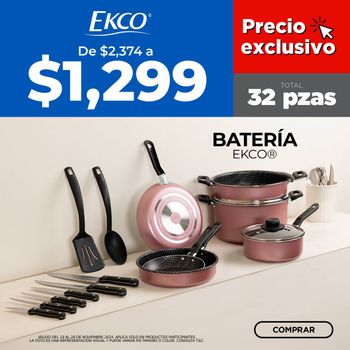 Batería de Cocina Rosa Ekco 32 Piezas con Antiadherente