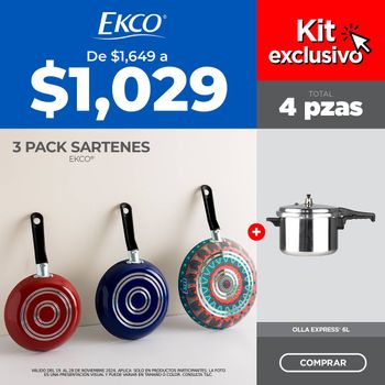 Kit de Cocina Olla Express Ekco Classic + 3 Pack de Sartenes