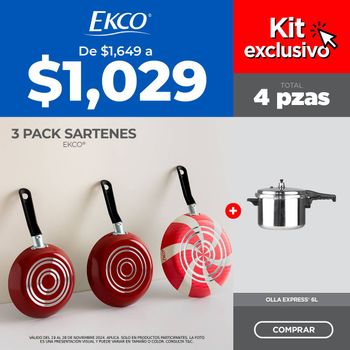 Olla Express Ekco Classic + 3 Pack de Sartenes Antiadherentes