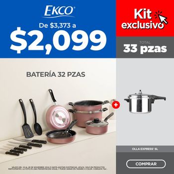 Kit Batería de Cocina + Olla Express Ekco 33 Piezas