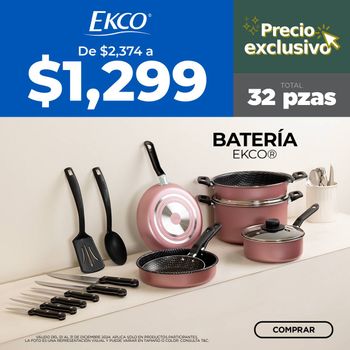 Batería de Cocina Rosa Ekco 32 Piezas con Antiadherente