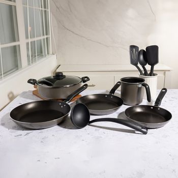 Batería de Cocina con Antiadherente Ekco 10 Piezas de Aluminio - Gris