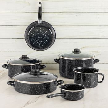 Batería de Cocina para Inducción Ekco Victoria 9 Piezas de Acero Esmaltado - Gris