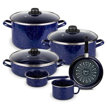 Batería de Cocina con Antiadherente Ekco - 9 pzas de Acero Esmaltado  - Azul Marino