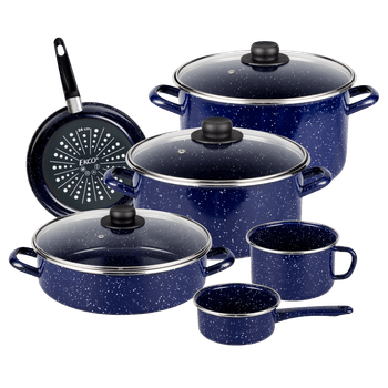 Batería de Cocina para Inducción Ekco Victoria 9 Piezas de Acero Esmaltado - Azul Marino