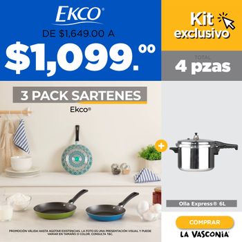 Juego de Sartenes Ekco + Olla Express Ekco