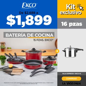 Kit Batería de Cocina de 15 Piezas Ekco con Olla express