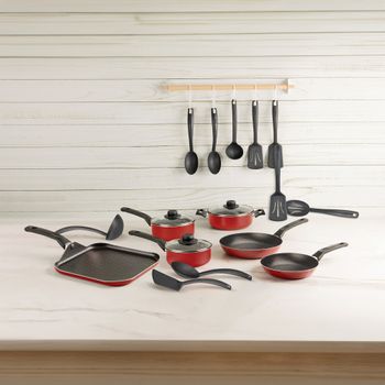 Batería de Cocina con Antiadherente Ekco 14 Piezas de Aluminio - Rojo