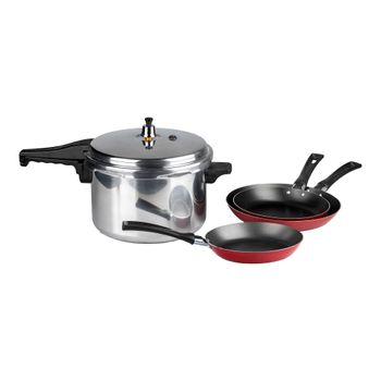 Set de Cocina con Olla Express 6 L y Juego de Sartenes 4 Piezas de Aluminio