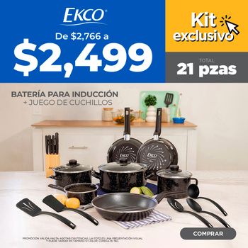 Batería de Cocina para Estufa de Inducción y Cuchillos 21 Piezas