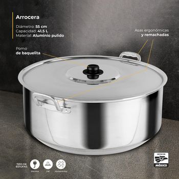 Arrocera Vasconia Pro con Asas Remachadas 100% Aluminio Pulido 41.5 L