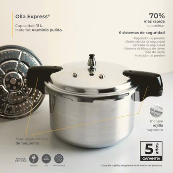 Olla Express Ekco de Aluminio 11 Litros con 6 Sistemas de Seguridad