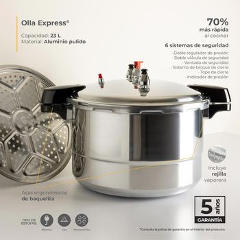 Olla Express Ekco de Aluminio 23 Litros con 6 Sistemas de Seguridad