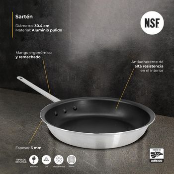 Sartén Vasconia Pro 30.4 cm con Antiadherente y 3 mm de Espesor