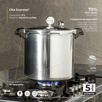 Olla Express Presto de Aluminio 21 Litros con 5 Sistemas de Seguridad