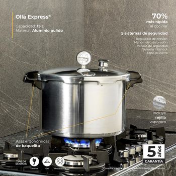 Olla Express Presto de Aluminio 15 Litros con 5 Sistemas de Seguridad