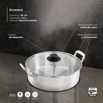 Arrocera Vasconia Pro con Asas Remachadas 100% Aluminio Pulido 5.5 L