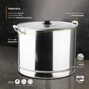 Vaporera Vasconia Pro con Tapa de Aluminio y Asas Remachadas 47 L