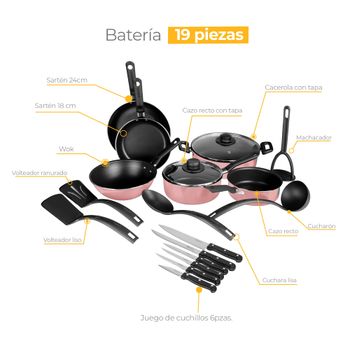 Batería de Cocina con Antiadherente Ekco Serum 19 Piezas de Aluminio - Rosa