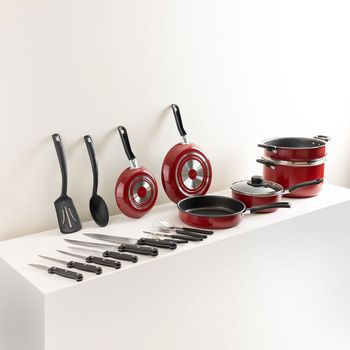 Batería de Cocina con Antiadherente Ekco 32 Piezas de Aluminio - Rojo