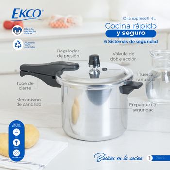 Olla Express Ekco Classic de Aluminio 6 Litros con 6 Sistemas de Seguridad