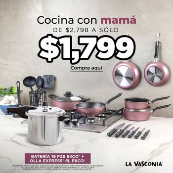Kit Batería de Cocina 19 Piezas Ekco Rosa más Olla Express Ekco