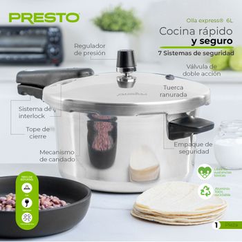 Olla Express Presto de Aluminio 6 Litros con 7 Sistemas de Seguridad
