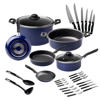 Batería de Cocina Ekco 32 Piezas Azul con Antiadherente