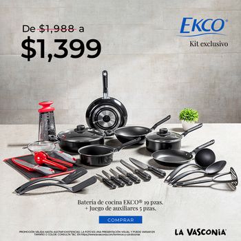 Kit Batería de Cocina de 19 Piezas con Juego de Utensilios Ekco