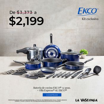 Kit Batería de Cocina Azul + Olla Express Ekco 33 Piezas