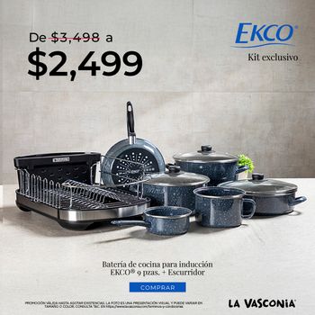 Kit Batería de Cocina para Inducción de 9 Piezas Ekco con Escurridor