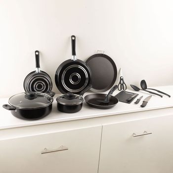 Batería de Cocina con Antiadherente Ekco 32 Piezas de Aluminio - Negro