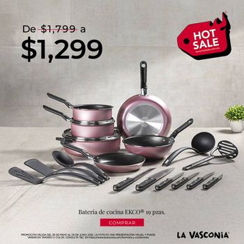 Batería de Cocina con Antiadherente Ekco Serum 19 Piezas de Aluminio - Rosa