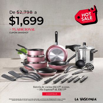 Kit Batería de Cocina 19 Piezas Ekco Rosa más Olla Express Ekco