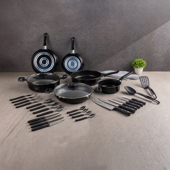 Batería de Cocina con Antiadherente Ekco 32 Piezas de Aluminio - Negro