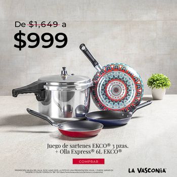 Kit de Cocina Olla Express Ekco Classic + 3 Pack de Sartenes