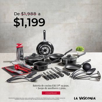 Kit Batería de Cocina de 19 Piezas con Juego de Utensilios Ekco