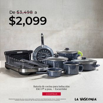 Kit Batería de Cocina para Inducción de 9 Piezas Ekco con Escurridor