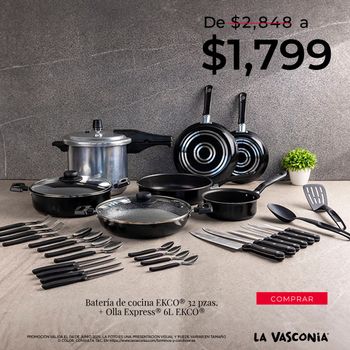 Kit Batería de Cocina 32 Piezas Ekco Color Negro más Olla Express 6 Litros