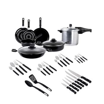 Kit Batería de Cocina 32 Piezas Ekco Color Negro más Olla Express 6 Litros