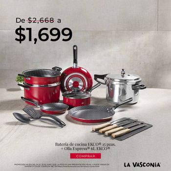 Kit Batería de Cocina Roja + Olla Express Ekco 16 Piezas