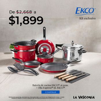 Kit Batería de Cocina Roja + Olla Express Ekco 16 Piezas