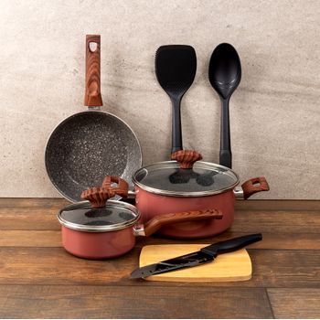 Batería de Cocina para Inducción con Antiadherente Vasconia Prime 9 Piezas de Vitroacero - Rosa