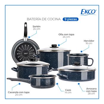 Batería de Cocina para Inducción Ekco Victoria 9 Piezas de Acero Esmaltado - Gris